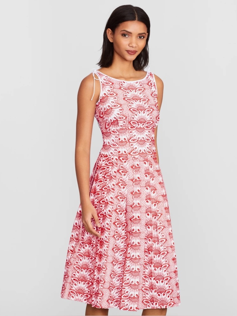 Brooks Brothers Floral Embroidered Dress 6 Red White Preppy Coastal Cotton K79